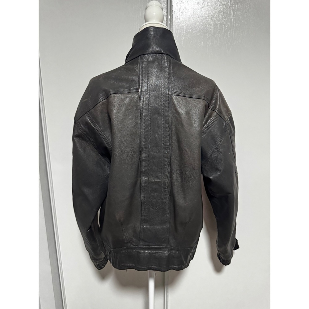 Vintage Weekends Genuine Leather‎ Bomber Jacket Mens Size M Black Zip Up Collar - Picture 4 of 8